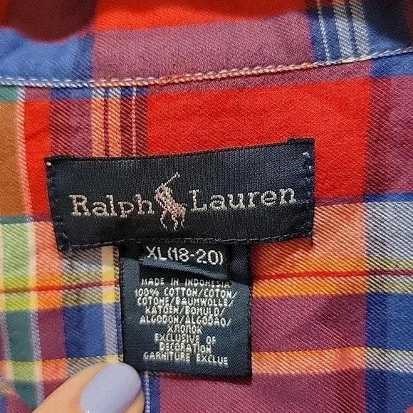 Ralph Lauren Red Plaid Boys Button Down Shirt Size XL - Picture 3 of 7